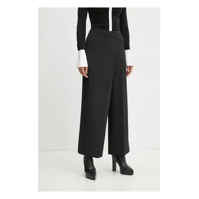 Kalhoty Karl Lagerfeld dámské, černá barva, široké, high waist, A1W10135