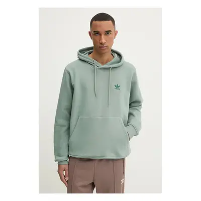 Mikina adidas Originals Essential pánská, zelená barva, s kapucí, hladká, JD2400