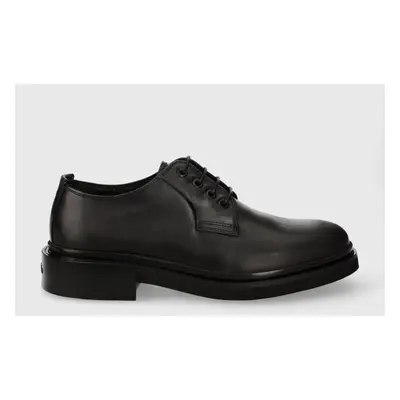 Kožené polobotky Calvin Klein POSTMAN DERBY pánské, černá barva, HM0HM01356