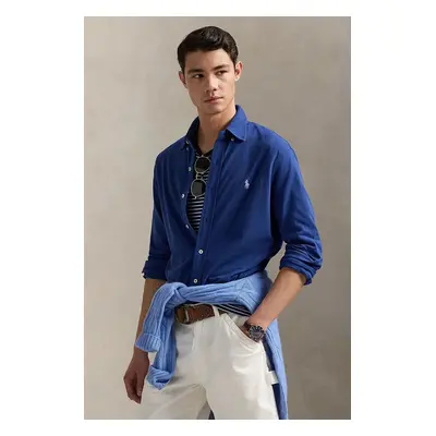 Bavlněná košile Polo Ralph Lauren černá barva, regular, s límečkem button-down, 710654408