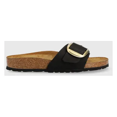 Nubukové pantofle Birkenstock Madrid Big Buckle černá barva, 1023373