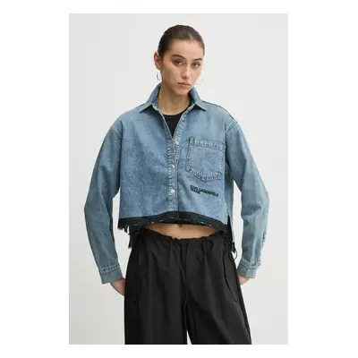 Bavlněná košile Karl Lagerfeld Jeans modrá barva, relaxed, s klasickým límcem, A1W11034