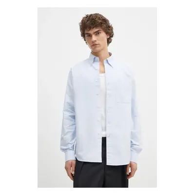 Bavlněná košile Filippa K modrá barva, slim, s límečkem button-down, 31255