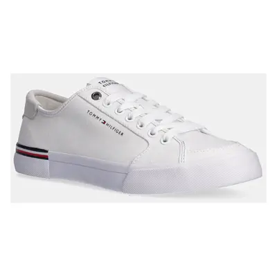 Sneakers boty Tommy Hilfiger CORE CORPORATE VULC CANVAS bílá barva, FM0FM05398