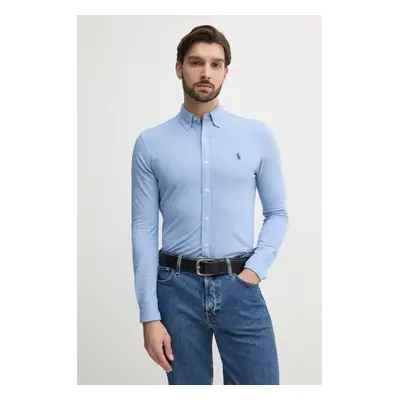 Bavlněná košile Polo Ralph Lauren černá barva, regular, s límečkem button-down, 710654408