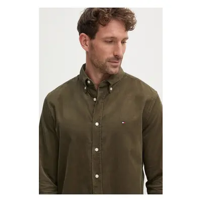 Bavlněná košile Tommy Hilfiger zelená barva, regular, s límečkem button-down, MW0MW36847