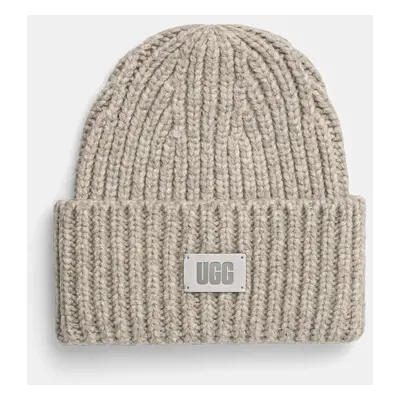 Čepice z vlněné směsi UGG CHUNKY RIB BEANIE šedá barva, z husté pleteniny, 21687