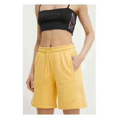 Kraťasy adidas dámské, žlutá barva, hladké, high waist, IW1259