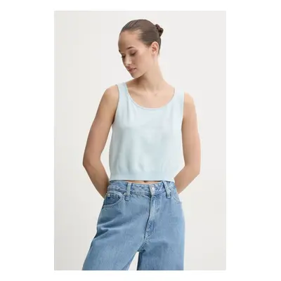 Top s příměsí hedvábí Guess Jeans modrá barva, W4BR17 Z3HO2