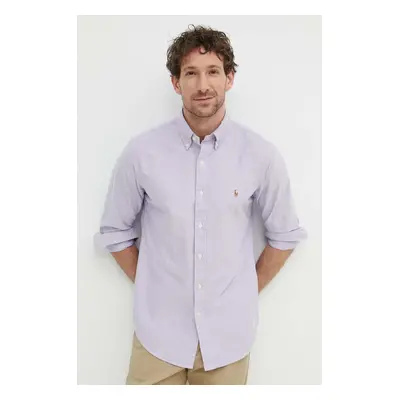 Bavlněná košile Polo Ralph Lauren fialová barva, regular, s límečkem button-down, 710805562