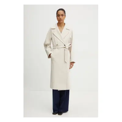 Vlněný kabát Weekend Max Mara béžová barva, přechodný, oversize, 2425016092600