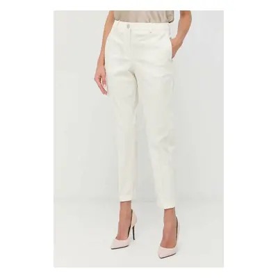 Kalhoty BOSS dámské, béžová barva, střih chinos, high waist, 50490057