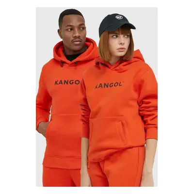 Mikina Kangol unisex, oranžová barva, s kapucí, s potiskem