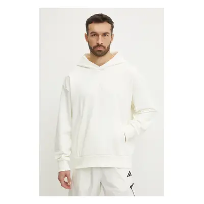 Mikina adidas ALL SZN Luxe pánská, béžová barva, s kapucí, hladká, JJ3641