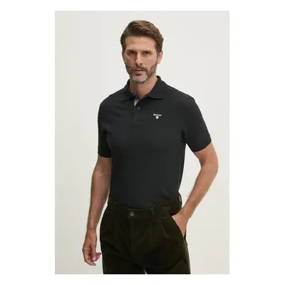 Bavlněné polo tričko Barbour Tartan Pique Polo černá barva, s aplikací, MML0012