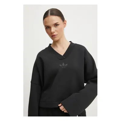 Mikina adidas Originals V-SWEATSHIRT dámská, černá barva, hladká, JJ0958