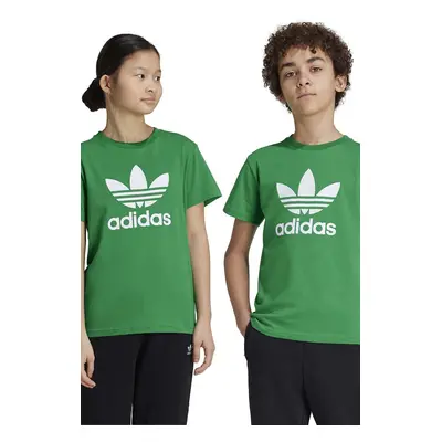 Dětské bavlněné tričko adidas Originals TREFOIL TEE zelená barva, s potiskem, IY4003