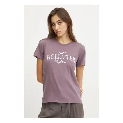 Bavlněné tričko Hollister Co. fialová barva, KI357-4014