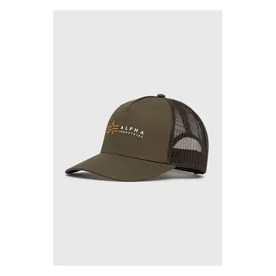 Čepice Alpha Industries zelená barva, s potiskem, 106901.142-DarkOlive