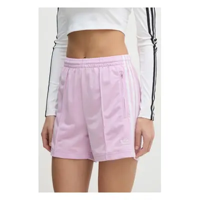 Kraťasy adidas Originals Firebird dámské, růžová barva, vzorované, high waist, JD0821