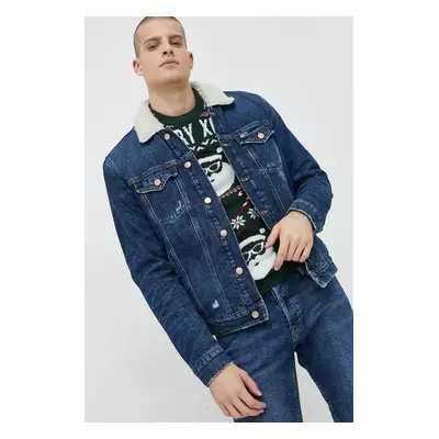 Džínová bunda Tommy Jeans pánská, tmavomodrá barva, přechodná