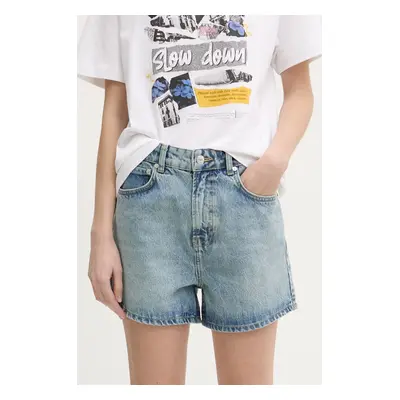 Džínové šortky Moschino Jeans dámské, modrá barva, hladké, high waist, 0327 3217