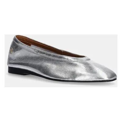 Kožené baleríny Tommy Hilfiger SOFT METAL LTHR BALLERINA NO BOW stříbrná barva, FW0FW08601