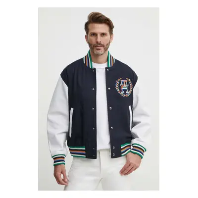 Bomber bunda Tommy Hilfiger tmavomodrá barva, přechodná, oversize, MW0MW34475