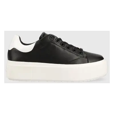 Kožené sneakers boty Calvin Klein SQUARED FLATFORM CUP černá barva, HW0HW01775