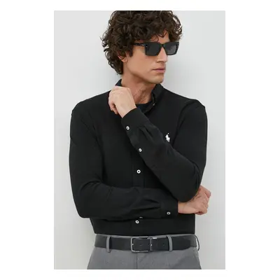 Košile Polo Ralph Lauren černá barva, regular, s límečkem button-down, 710654408