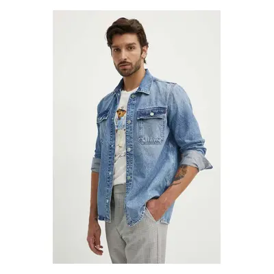 Džínová košile Pepe Jeans RELAXED OVERSHIRT pánská, regular, s klasickým límcem, PM308585MP7