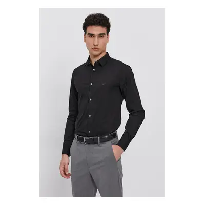 Košile Emporio Armani pánská, černá barva, regular, s klasickým límcem, 8N1C09 1NI9Z