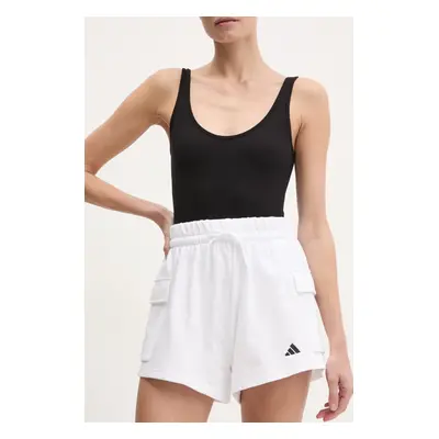 Kraťasy adidas Essentials dámské, bílá barva, hladké, high waist, JD9945