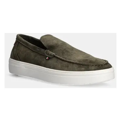 Semišové mokasíny Tommy Hilfiger MODERN LIGHT HYBRID SUEDE LOAFER pánské, zelená barva, FM0FM053