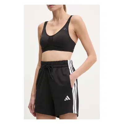 Kraťasy adidas Essentials dámské, černá barva, vzorované, high waist, JD0908