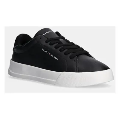 Kožené sneakers boty Tommy Hilfiger TH COURT LTH DETAIL ESS černá barva, FM0FM05367