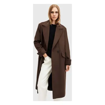 Kabát s příměsí vlny AllSaints MABEL COAT hnědá barva, přechodný, dvouřadový, W006OZ