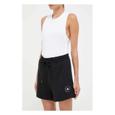 Bavlněné šortky adidas by Stella McCartney černá barva, hladké, high waist, IK9093