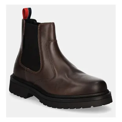 Kožené kotníkové boty Tommy Jeans TJM CHELSEA BOOT pánské, hnědá barva, EM0EM01469