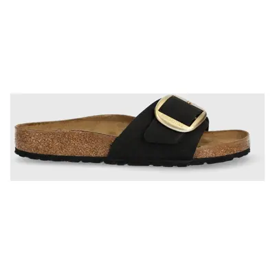 Semišové pantofle Birkenstock MADRID BIG BUCKLE dámské, černá barva, 1023342