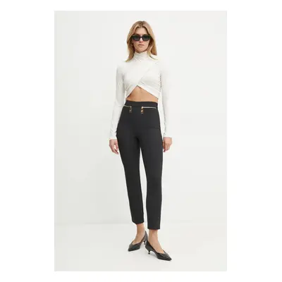 Kalhoty Elisabetta Franchi dámské, černá barva, přiléhavé, high waist, PA03646E2