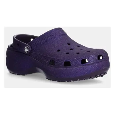 Pantofle Crocs Classic Platform Glitter Clog W dámské, fialová barva, na platformě, 207241