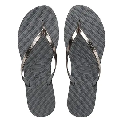 Žabky Havaianas You Metallic dámské, šedá barva, na plochém podpatku