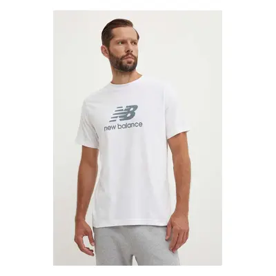 Bavlněné tričko New Balance Essentials Cotton bílá barva, s potiskem, MT41502WT