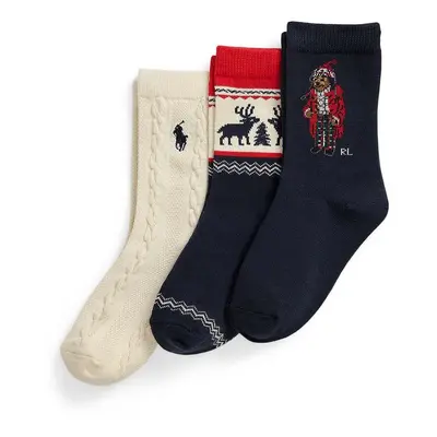 Dětské ponožky Polo Ralph Lauren 3-pack tmavomodrá barva, 443958812001