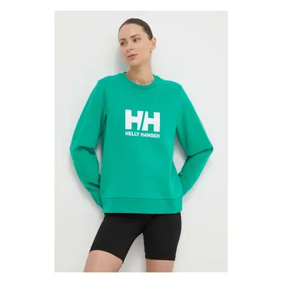 Bavlněná mikina Helly Hansen dámská, zelená barva, s potiskem, 34462