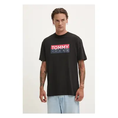 Bavlněné tričko Tommy Jeans černá barva, s potiskem, DM0DM19684