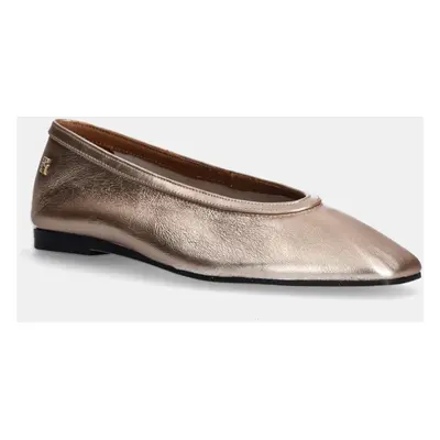 Kožené baleríny Tommy Hilfiger SOFT METAL LTHR BALLERINA NO BOW zlatá barva, FW0FW08601