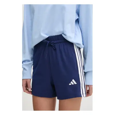 Kraťasy adidas Essentials dámské, modrá barva, vzorované, medium waist, JD0913