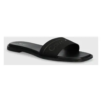 Pantofle Calvin Klein FLAT SLIDE HE dámské, černá barva, HW0HW01989